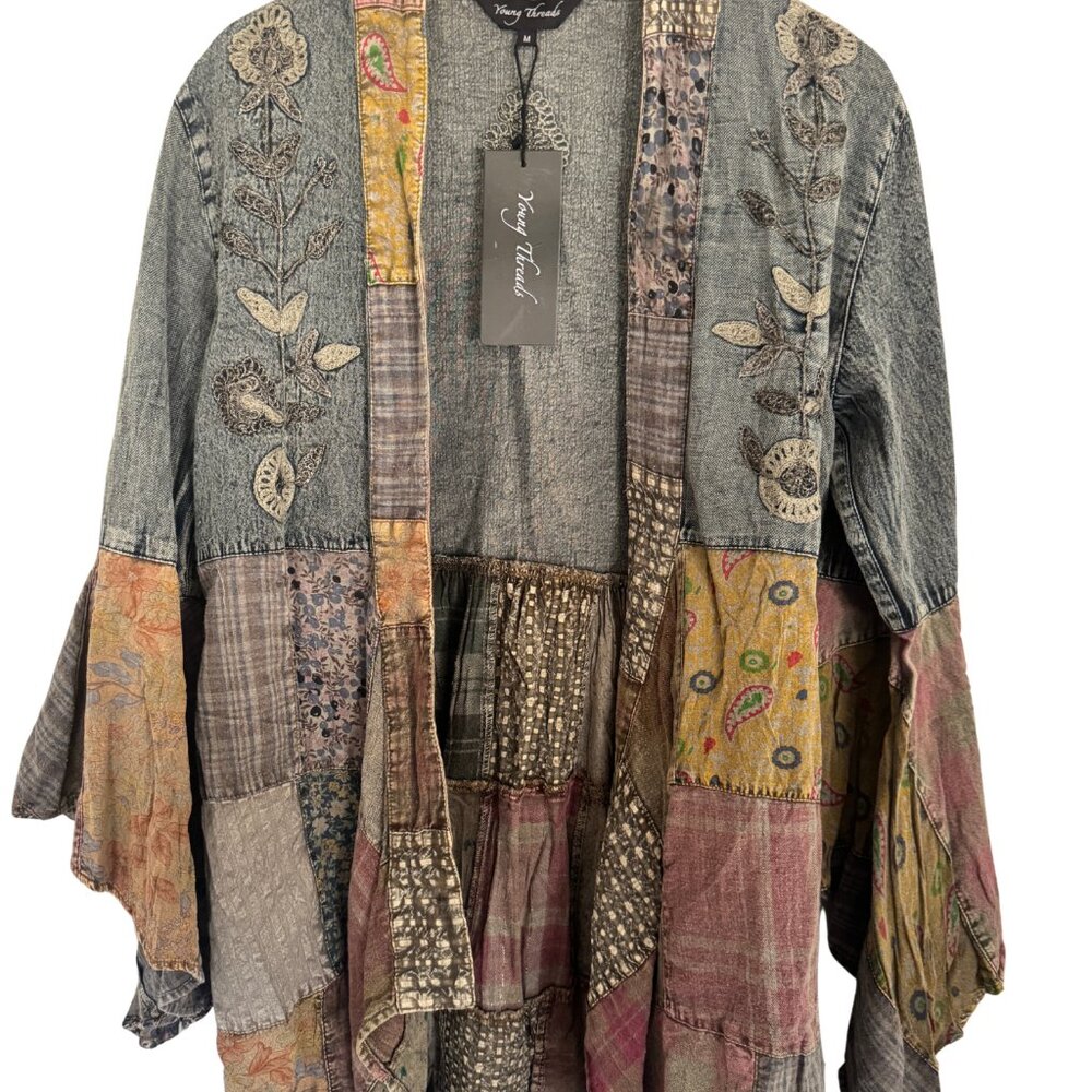 Young Threads Boutique Boho Kimono Shrug Patchwork Embroidered Top NWT M - Picture 11 of 11
